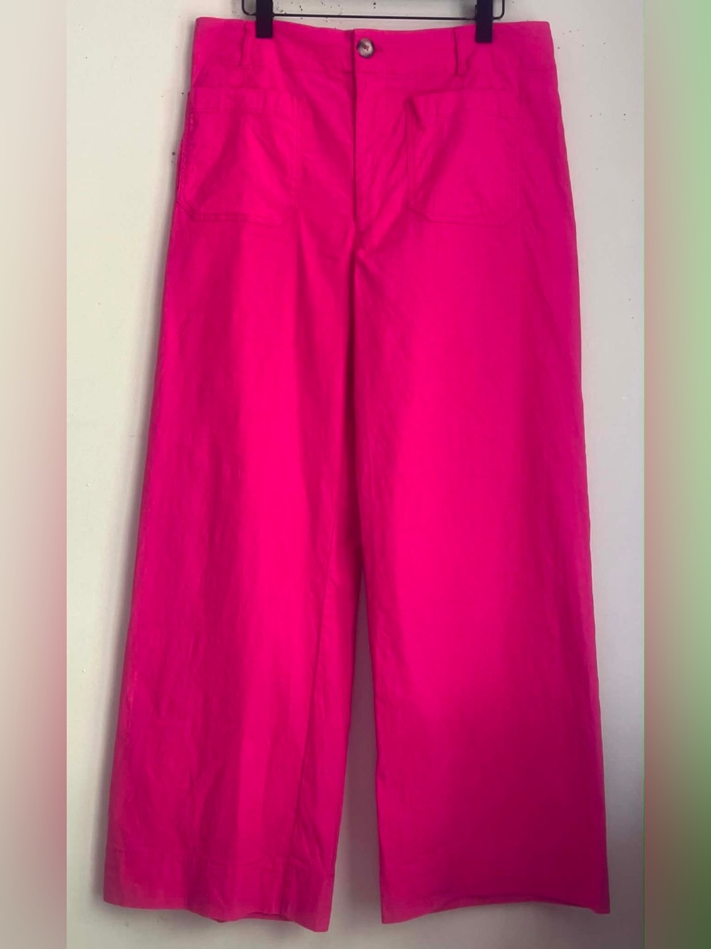 Maeve Hot Pink Linen Blend Wide Leg Pants